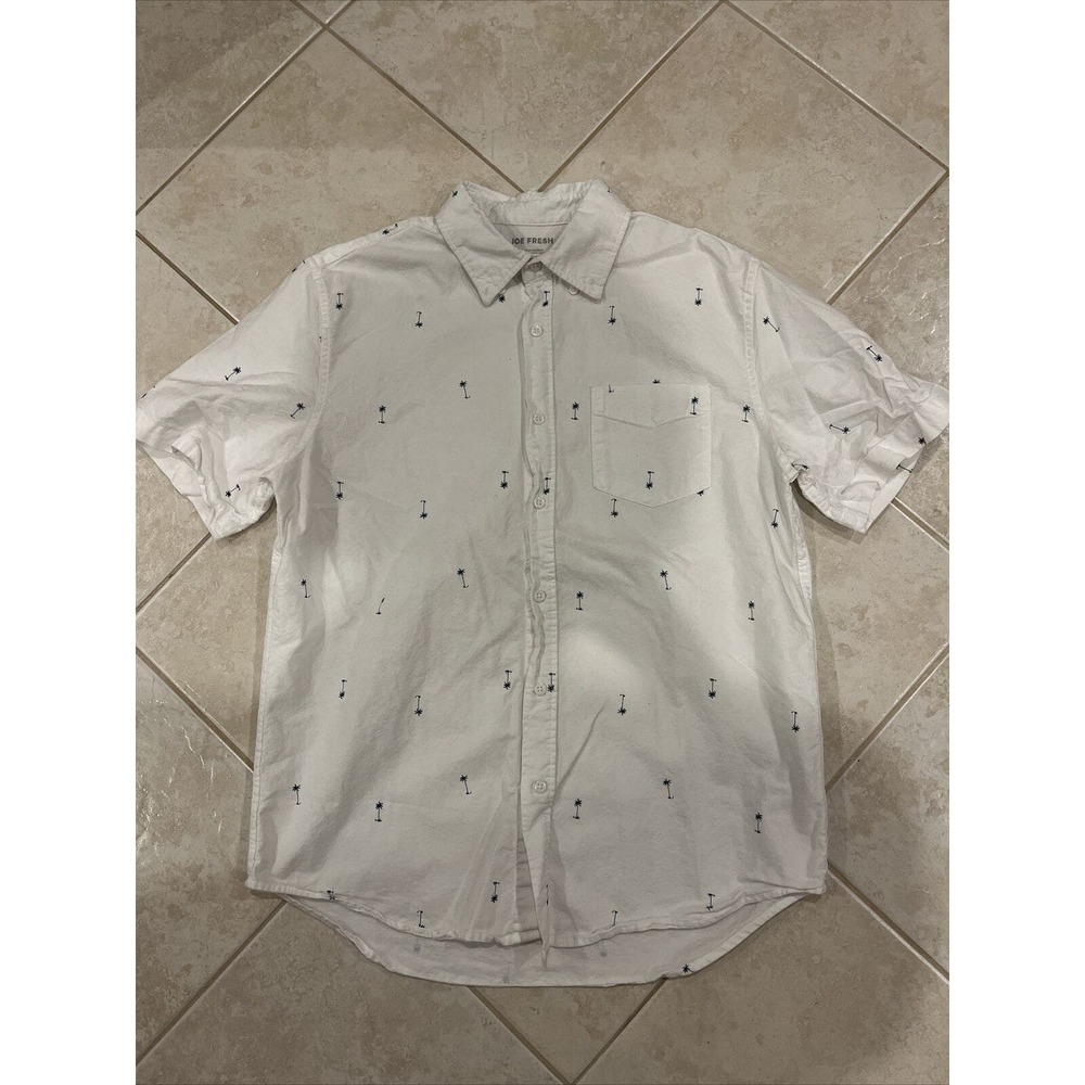 Joe Fresh Men’s Button Down Linen Short Sleeves Shirt Size M Palm Tress Design